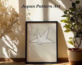 White Origami Crane Printable Wall Art, Soft Neutral Japandi Style, Digital Download