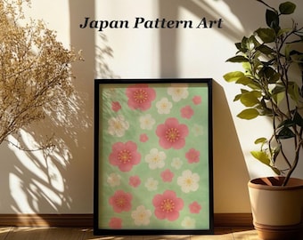 Ume Plum Blossom Printable Wall Art, Soft Green Japanese Floral Style, Digital Download