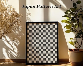 Ichimatsu Checkered Printable Wall Art, Monochrome Japanese Geometric Style, Digital Download