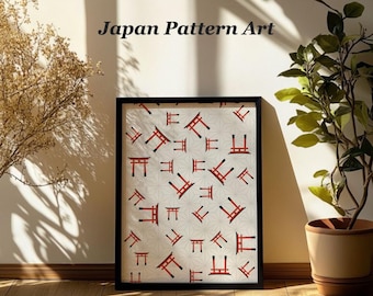Torii Gate Printable Wall Art, Vermillion on Cream Japanese Pattern, Digital Download