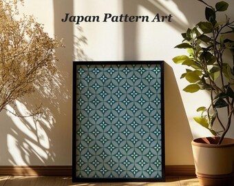 Shippo Japanese Pattern Printable Wall Art, Blue and Gold Geometric Style, Digital Download