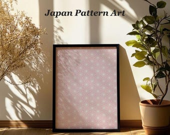 Asanoha Japanese Pattern Printable Wall Art, Pink Minimalist Japandi Style, Digital Download