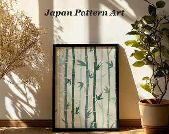 Japanese Bamboo Printable Wall Art, Calm Zen Botanical Style, Digital Download