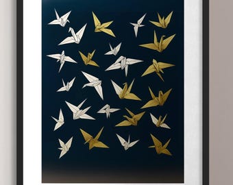 Japandi Wall Art, Japanese Origami Crane Print, Minimalist Japanese Decor, Neutral Wall Art (Digital Download)