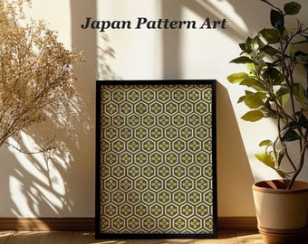 Kikko Japanese Hexagon Printable Wall Art, Black and Gold Geometric Style, Digital Download