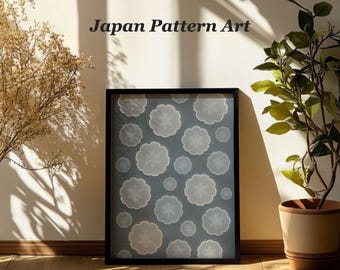 Yukiwa Japanese Snowflake Printable Wall Art, Grey Winter Style, Digital Download
