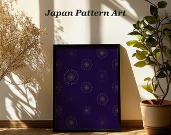 Hanabi Japanese Fireworks Printable Wall Art, Purple and Gold Summer Night Sky, Digital Download