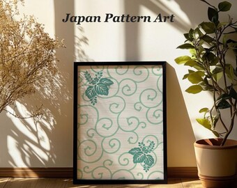 Karakusa Japanese Vine Printable Wall Art, Green and Cream Botanical Style, Digital Download
