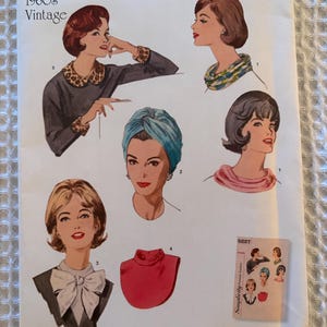Simplicity 1960s Vintage Accessory Pac w/ Ring Scarf, Collar & Cuffs, Dickey and Turban - One Size 2017 (UNCUT)