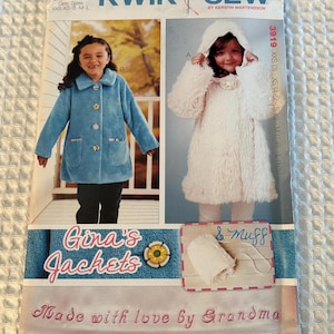 May include: A Kwik Sew pattern for girls' jackets, featuring two jacket styles. The pattern cover includes photos of children wearing the jackets, with the text "Gina's Jackets" and "Made with love by Grandma."