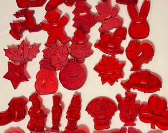 Vintage HRM and Unbranded Red Plastic Christmas Cookie Cutters from 1960s ~ Choice