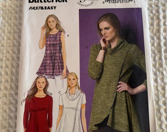 Butterick Tunic Top Sewing Pattern: Fit Flare, Shaped Hem (Uncut) ~ Size Choice