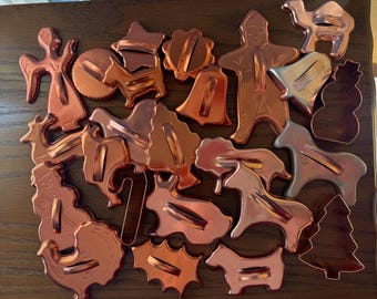 vintage copper tone cookie cutters ~ Christmas Animals and Others ~ choice