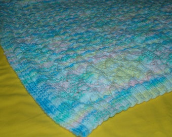 Hand knit Baby Blanket-dark pastel colors