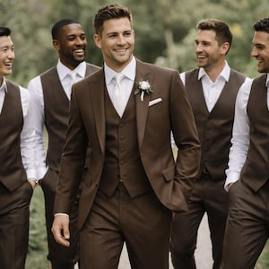Brown 3-Piece Suit Set, Rustic Wedding Groomsmen Outfit