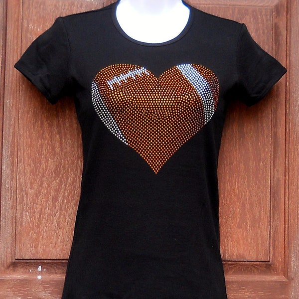 Women's rhinestone Football heart shirt