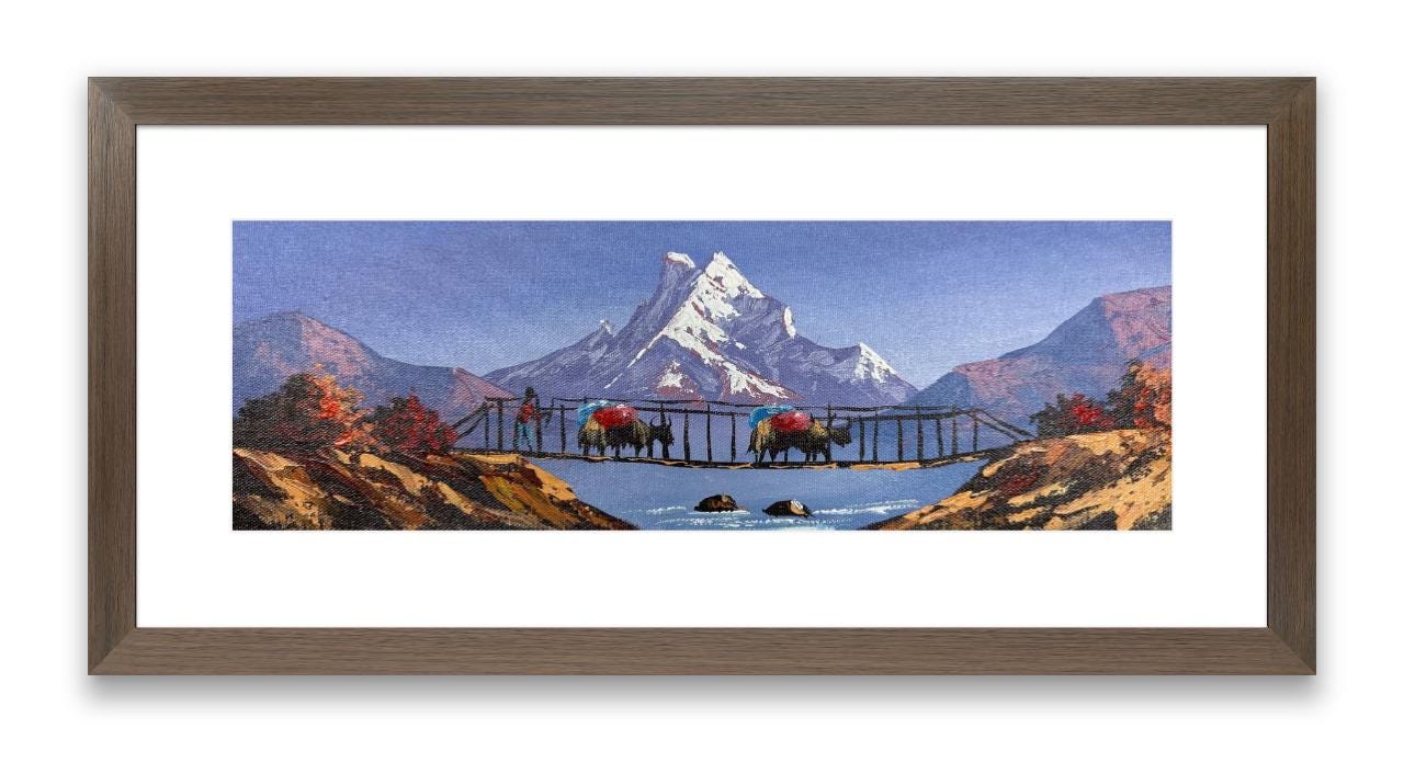 Himalayan Suspension Bridge – Acrylic Canvas Painting of Yaks