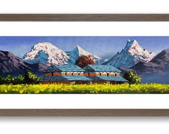 Annapurna & Machapuchare View – Traditional Himalayan Village House Painting