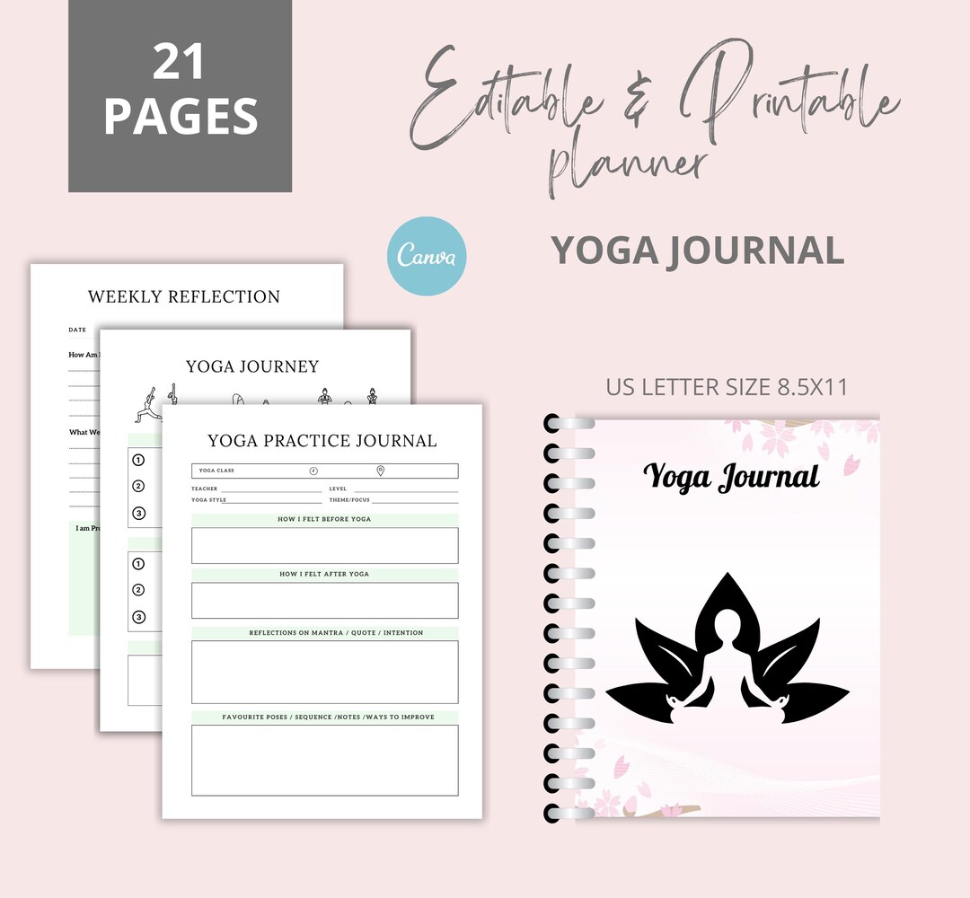 Yoga Journal | Editable & Printable Wellness Planner | Practice Tracker ...