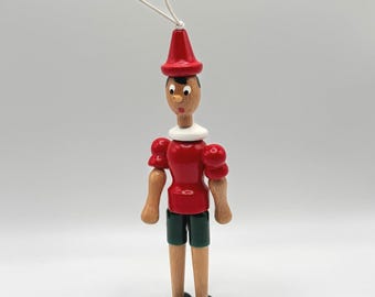 Vintage Wooden Pinocchio Ornament Made in Italy Articulated Hanging Figure Toy