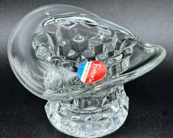 Fostoria American Clear Glass Top Hat Toothpick Holder Cube Pattern Sticker USA