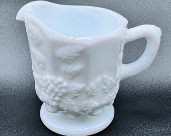 Vintage Westmoreland Milk Glass Paneled Grape Creamer Pitcher White Glass