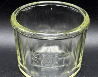 Vintage Heavy Glass SALT Cellar Embossed Paneled Open Salt Dip Cottagecore