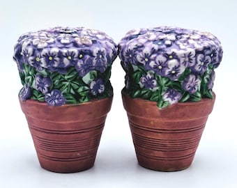 Vintage Pfaltzgraff Violet Flower Salt Pepper Shakers Set Cottagecore Botanical