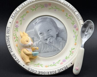 Hallmark Keepsake Baby Picture Frame Pease Porridge Hot Cold Bunny Spoon Nursery
