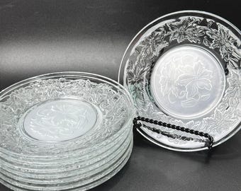 Vintage Princess House Fantasia Poinsettia 6" Plates Set of 8 Frosted Glass