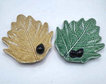 Vintage Bordallo Pinheiro Portugal-bladborden set van 2 majolica-vijgenbladborden
