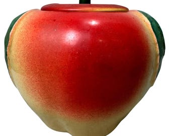 Vintage 40's Blushing Apple Cookie Jar Ceramic Large Canister Farmhouse Kitchen