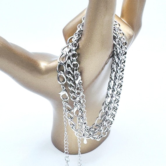 Silvertone Adjustable Bracelet Lot Stack Multi Ch… - image 1