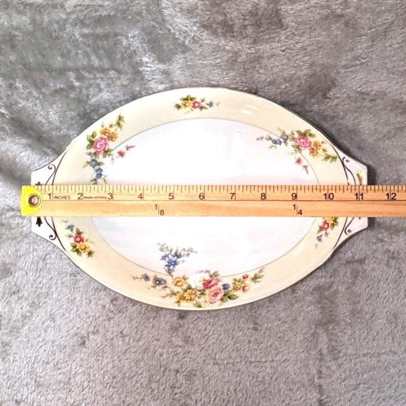 Vintage Meito China Oval Serving Platter Floral Gold Trim Handles