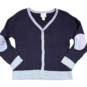 Stitches In Time Gerippte Strickjacke Navy Blau Light Trim Ellenbogen Patches Baumwolle L
