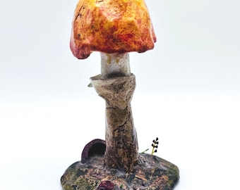 Vintage Artisan Mushroom Sculpture Studio Pottery Clay Folk Art Whimsigoth Fairy