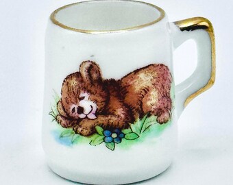 Vintage Miniature Teddy Bear Mug Made in Japan Tiny Porcelain Dollhouse Cup