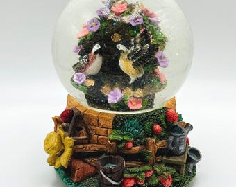 Birdhouse Snow Globe Chickadee Birds Strawberry Garden Water Globe Music Box