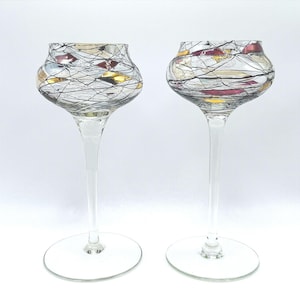 Set di portacandele votive PartyLite in vetro artistico a mosaico Calypso, con filettatura, stile anni '90.