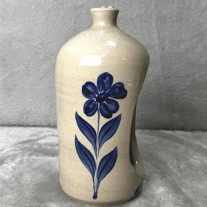 Williamsburg Pottery 1999 Stoneware Candle Holder Blue Floral Luminary Signed
