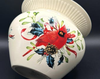 Lenox Winter Greetings Cachepot Planter Vase Signed Cardinal Birds Gold Trim
