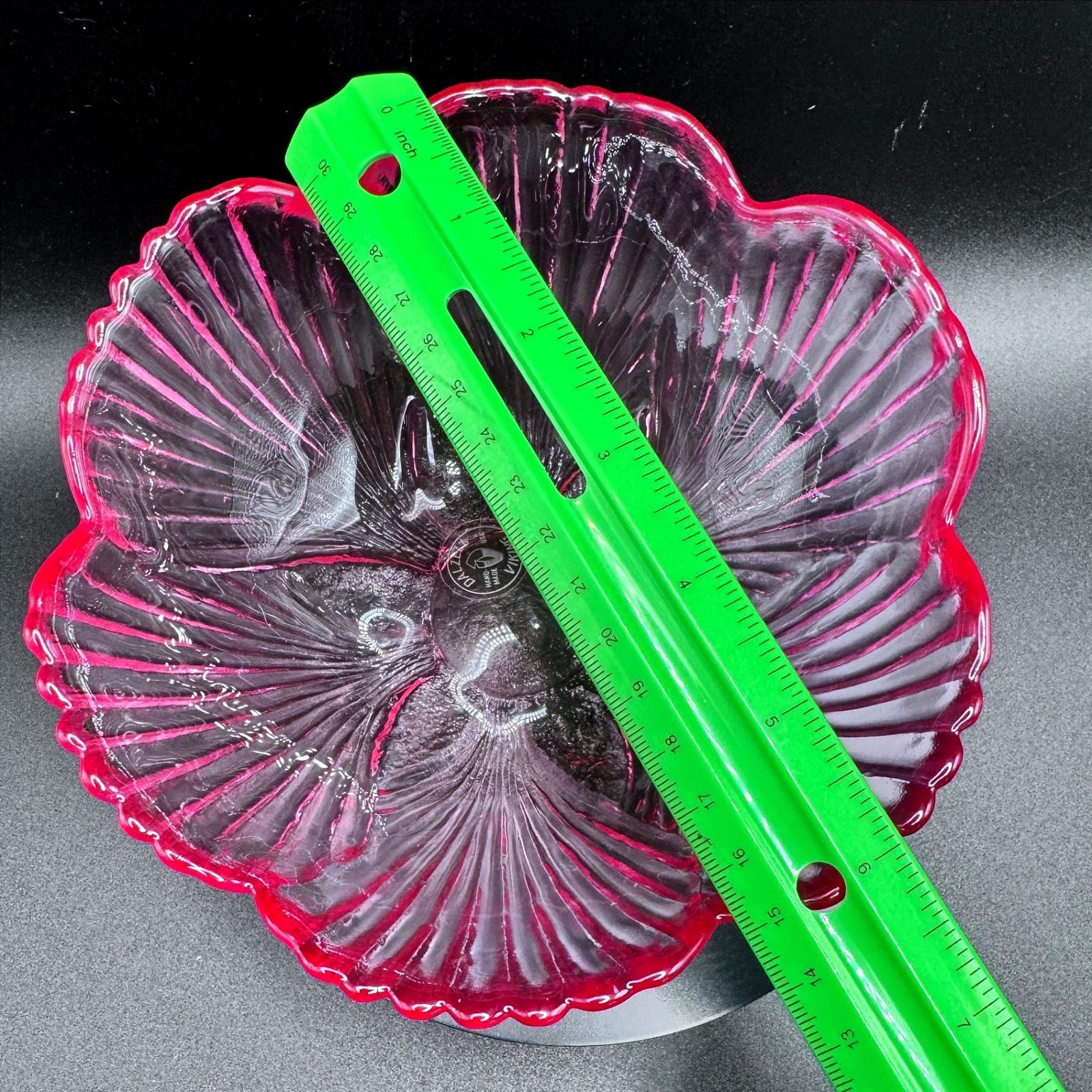 Dalzell Viking Pink Glass Scalloped Flower Bowl Handmade USA Art