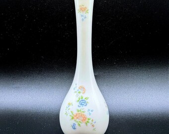 Gorham Cherrywood Fine China Bud Vase Floral Gold Trim 7 Inch White Porcelain