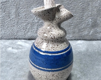 Vintage 1992 Potter's Mark Oil Lamp Blue Speckle Stripe Stoneware USA 92' Rustic