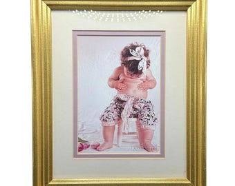 Vintage Anne Geddes Baby Print Framed Nursery Wall Art Pink Double Matted