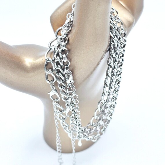 Silvertone Adjustable Bracelet Lot Stack Multi Ch… - image 3