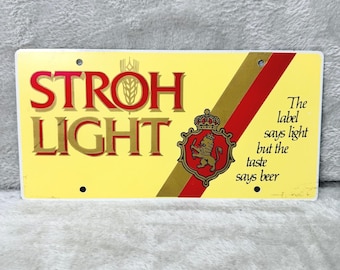 Vintage Stroh Light Beer Metal Sign License Plate Style Man Cave Bar Decor