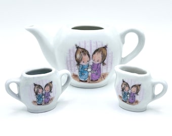Vintage 1976 Hallmark Miniature Tea Set Teapot Sugar Creamer Made in Japan 3pc