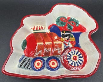 Pfaltzgraff Holiday Garland Train Tidbit Dish Christmas Toy Soldier Candy Bowl