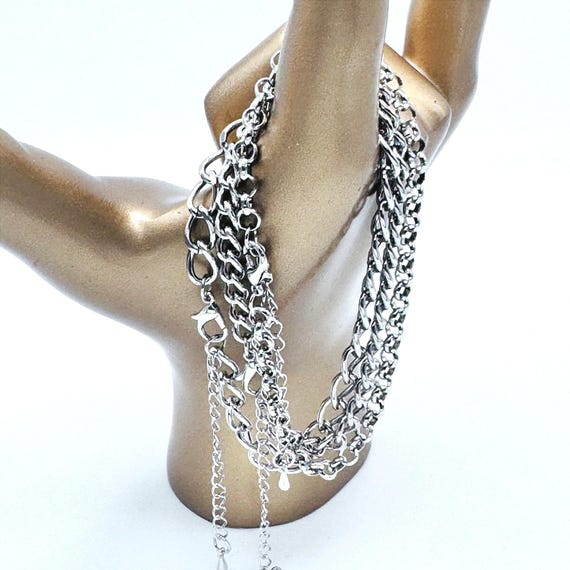 Silvertone Adjustable Bracelet Lot Stack Multi Ch… - image 6